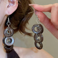 Vintage Coconut Shell Round Tassel Earrings And Necklace Jewelry Set For Boho Sweater Chain Style view 4