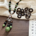 Vintage Coconut Shell Round Tassel Earrings And Necklace Jewelry Set For Boho Sweater Chain Style view 1