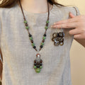 Vintage Coconut Shell Round Tassel Earrings And Necklace Jewelry Set For Boho Sweater Chain Style view 2