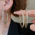 Rhinestone Double Layer Interwoven Copper Hoop Earrings For Women, Minimalist Light Luxury Style view 2