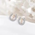 Two Tone Horseshoe Geometric Stud Earrings For Women Micro Paved Zircon Light Luxury Jewelry view 3