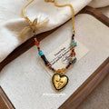 Coffee Tone Tiger Eye Stone Bow Heart Flower Alloy Sweater Necklace French Palace Style Clavicle Chain For Women view 4