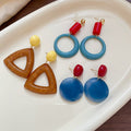 Minimalist Mixed Material Acrylic Resin Round Triangle Pendant Drop Earrings view 3