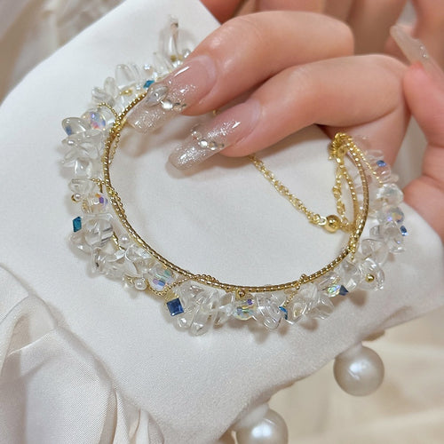 French Vintage Geometric Crystal Bangle For Women Resort Style Round Fashion Bracelet