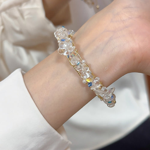 French Vintage Geometric Crystal Bangle For Women Resort Style Round Fashion Bracelet