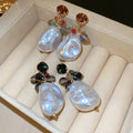 Baroque Court Style Pearl Crystal Geometric Round Stud Earrings With Silver Pins view 4