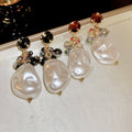 Baroque Court Style Pearl Crystal Geometric Round Stud Earrings With Silver Pins view 2