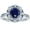 Silver Flower Halo Blue or Green Round CZ Cocktail Ring view 3