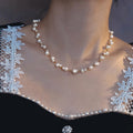 French Court Style Copper Braided Double Layer Pearl Choker Necklace For Women view 3