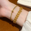 24K Gold Plated Copper Geometric Round Bead Bangle Chinese Palace Style Light Luxury Bracelet view 3