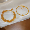 24K Gold Plated Copper Geometric Round Bead Bangle Chinese Palace Style Light Luxury Bracelet view 4