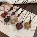 New Chinese Ethnic Style Wooden Heart Gourd Pendant Wax Cord Sweater Necklace For Women view 4