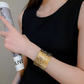 Western Style Floral Printed Metal Open Cuff Bangle Round Fashion Arm Bracelet view 4