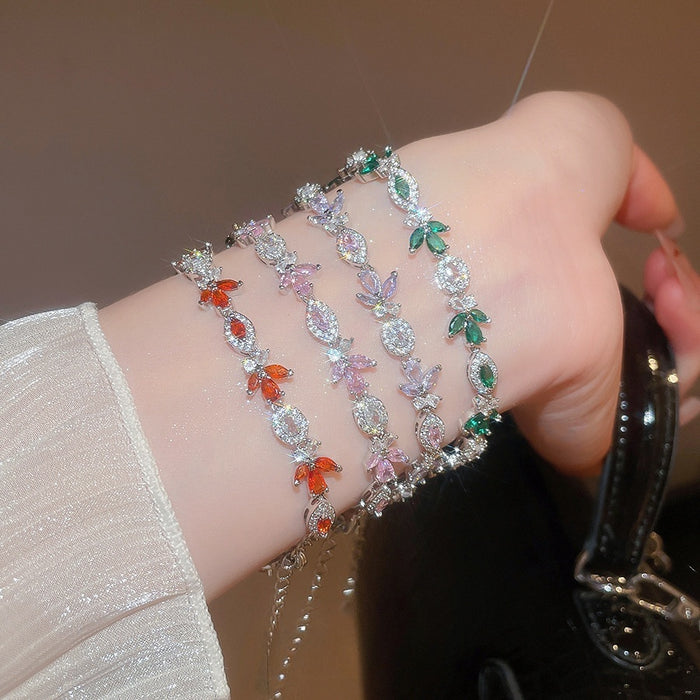 Light Luxury Copper Zircon Leaf Bracelet Elegant Sparkling Fashion Jewelry Accessory
