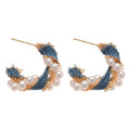Faux Pearl C Shape Denim Twist Stud Earrings For Women Light Luxury Geometric Style view 5