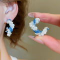 Faux Pearl C Shape Denim Twist Stud Earrings For Women Light Luxury Geometric Style view 4