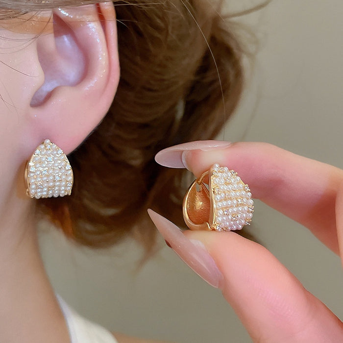 Light Luxury Faux Pearl Zircon Round Geometric French Court Drop Earrings