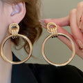 Smooth Iron Metal Geometric Round Pendant Drop Earrings With Silver Pins Minimalist European Style view 3