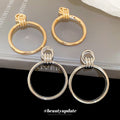 Smooth Iron Metal Geometric Round Pendant Drop Earrings With Silver Pins Minimalist European Style view 4