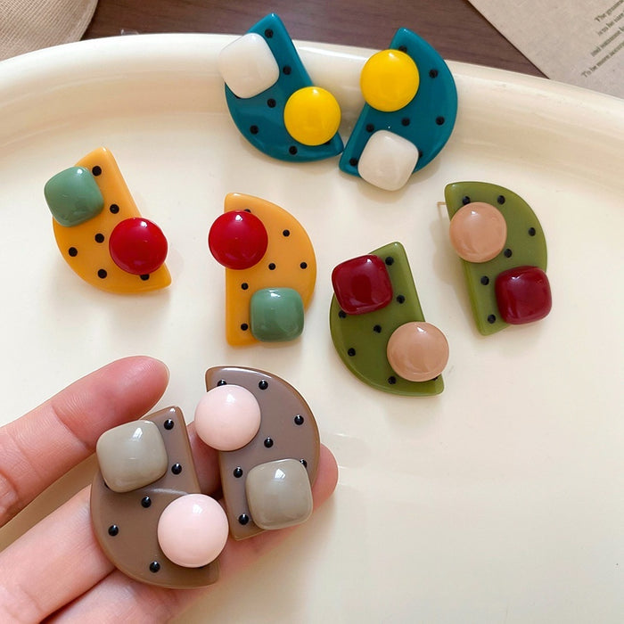 Resin Dopamine Polka Dot Geometric Round Stud Earrings Sweet Cream Girl Niche Designer Jewelry