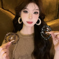 Silver Needle Wool Knit Geometric Round Hoop Earrings Maillard Style Retro Winter Drop Earrings view 2