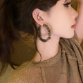 Silver Needle Wool Knit Geometric Round Hoop Earrings Maillard Style Retro Winter Drop Earrings view 3
