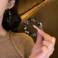 Silver Needle Wool Knit Geometric Round Hoop Earrings Maillard Style Retro Winter Drop Earrings view 4