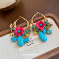 Ethnic Copper Hoop Earrings With Silver Pins Braided Rope Flower Stone Teardrop Elephant Fish Design view 4