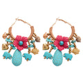 Ethnic Copper Hoop Earrings With Silver Pins Braided Rope Flower Stone Teardrop Elephant Fish Design view 5