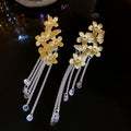 Vintage Alloy Floral Butterfly Crystal Tassel Drop Earrings For Women Light Luxury Chinese Style view 4
