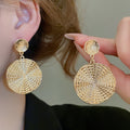 Geometric Round Textured Metal Drop Earrings Light Luxury Statement Stud Earrings view 4