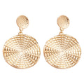 Geometric Round Textured Metal Drop Earrings Light Luxury Statement Stud Earrings view 5