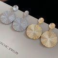 Geometric Round Textured Metal Drop Earrings Light Luxury Statement Stud Earrings view 3
