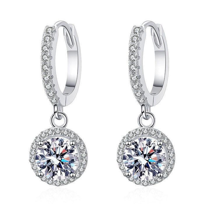 Women's Light Luxury Round Geometric Zircon Drop Earrings, Direct Jewelry