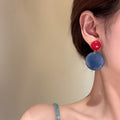 Chic Acrylic Geometric Round Red Blue Colorblock Silver Pin Stud Earrings view 3