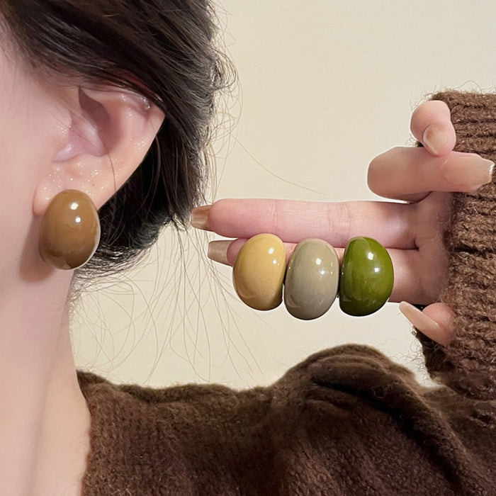 Resin Geometric C Shape Round Bean Stud Earrings Minimalist Chic Commuter Jewelry For Women