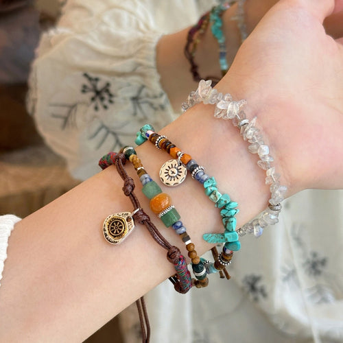 Irregular Stone Beaded Geometric Round Colorful Vintage Ethnic Bangle For Women