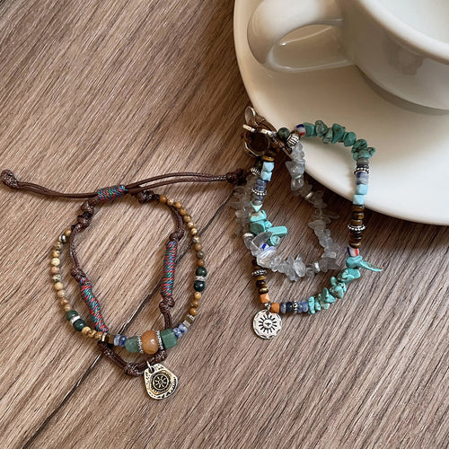 Irregular Stone Beaded Geometric Round Colorful Vintage Ethnic Bangle For Women