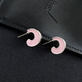Elegant Korean Pink Enamel C Shape Alloy Hoop Studs, Sweet Minimalist Fashion Women's Earrings view 4
