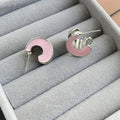 Elegant Korean Pink Enamel C Shape Alloy Hoop Studs, Sweet Minimalist Fashion Women's Earrings view 3