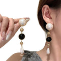18K Gold Plated Silver Post Faux Pearl Teardrop Tassel Earrings French Elegant Geometric Studs view 5