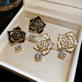 18K Gold Plated Copper Flower Zircon Teardrop Stud Earrings With Silver Posts view 2