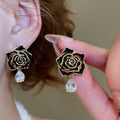 18K Gold Plated Copper Flower Zircon Teardrop Stud Earrings With Silver Posts view 3