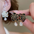 18K Gold Plated Copper Flower Zircon Teardrop Stud Earrings With Silver Posts view 1