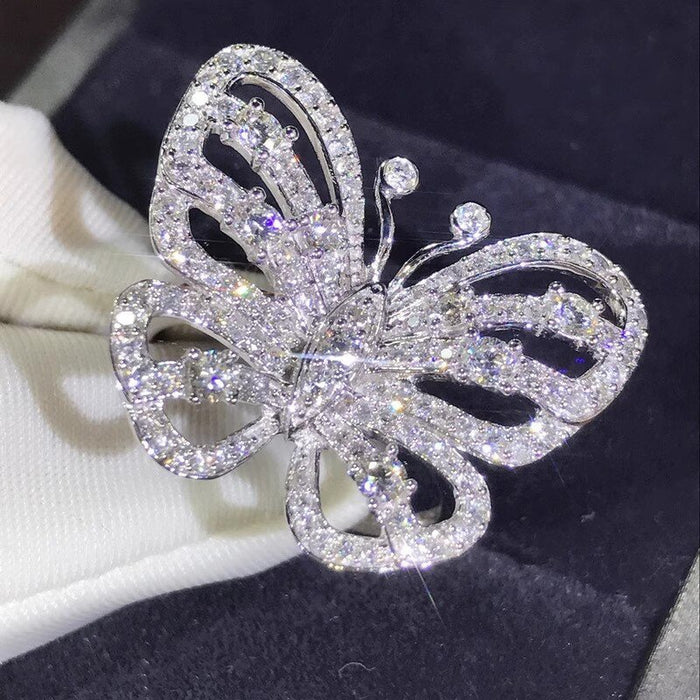 Women's Sparkling Micro Pave Crystal Butterfly Ring, Fashion Jewelry