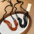 Light Luxury Acrylic Round Bead Pendant Necklace With Cotton Cord Retro Ethnic Collarbone Chain view 2