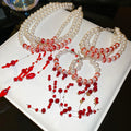 Elegant Faux Pearl Beaded Jewelry Set With Triple Layer Bracelet, Earrings And Collar Necklace view 1