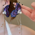 Vintage Butterfly Tassel Drop Earrings With Faux Pearl Zirconia And Silver Needle Studs view 3