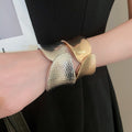 European American Style Irregular Hammered Metal Oval Open Cuff Bangle Fashion Jewelry view 1