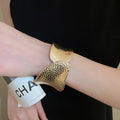 European American Style Irregular Hammered Metal Oval Open Cuff Bangle Fashion Jewelry view 3